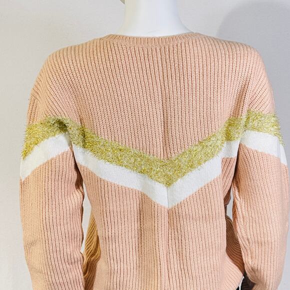 Nine West Knit Sweater Womens Medium Peach Pink Chevron Baggy Comfy Pullover - Picture 12 of 15